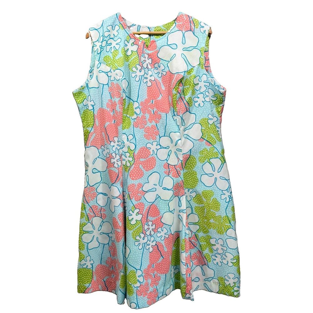 DRESS DE VILLE Vintage Women Size 24.5 Sleeveless Floral Flowy Dress Made in USA